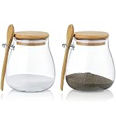Joeyan Glass Jar with Airtight Bamboo Lid and Spoon Attached, 12 oz Salt Sugar Spice Seasoning Co...