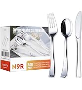 N9R 200PCS Silver Plastic Silverware - Disposable Silver Plastic Silverware Cutlery Set, 100 Fork...