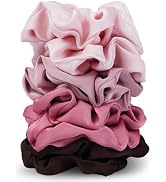 Satin Scrunchies for Women – 8PCS Blush & Brown Silk Hair Ties Set – No Crease, Frizz-Free, Gentl...