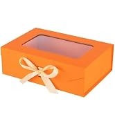PLINJOY Orange Gift Box for Presents with Ribbon 10.8x7.5x3.5 Inches Clear Gift Box with Window M...