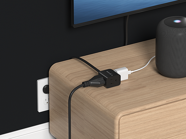 flat extension cord black