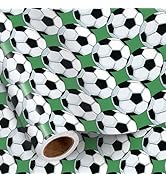 RUSPEPA Soccer Ball Wrapping Paper Roll for Boys, Mini Roll, Classic Football Pattern on Green Gr...