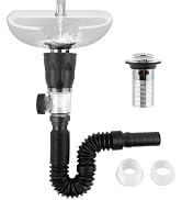 Bathroom Sink Drain Kit, Flexible Sink Drain Pipe with Pop Up Drain Stopper, Expandable P-Trap Si...