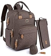 Dikaslon Diaper Bag Backpack with Portable Changing Pad, Pacifier Case and Stroller Straps, Large...