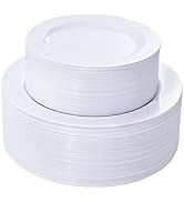 FLOWERCAT 100PCS White Plastic Plates-Heavy Duty White Disposable Plates for Easter/Party/Wedding...