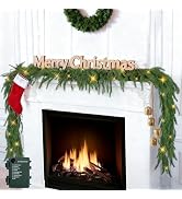 TW SHINE 9 FT Pre-Lit Christmas Garland Decorations, 50 LED Lighted Artificial Norfolk Pine Garla...