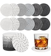 BUEDM 12 Pcs Boho Drink Coasters,Minimalist Cotton Handmade Woven Absorbent Drink Coasters,Heat R...