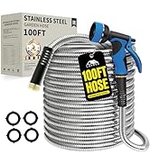 Lefree 100ft Metal Garden Hose - Heavy Duty 304 Stainless Steel Flexible Water Hose, No Kinks & L...