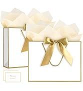 YoungTree White Gift Bags with Handles, 2 Pcs 14.5" Large Gift Bag with 4 Tissue Paper and 2 Card...