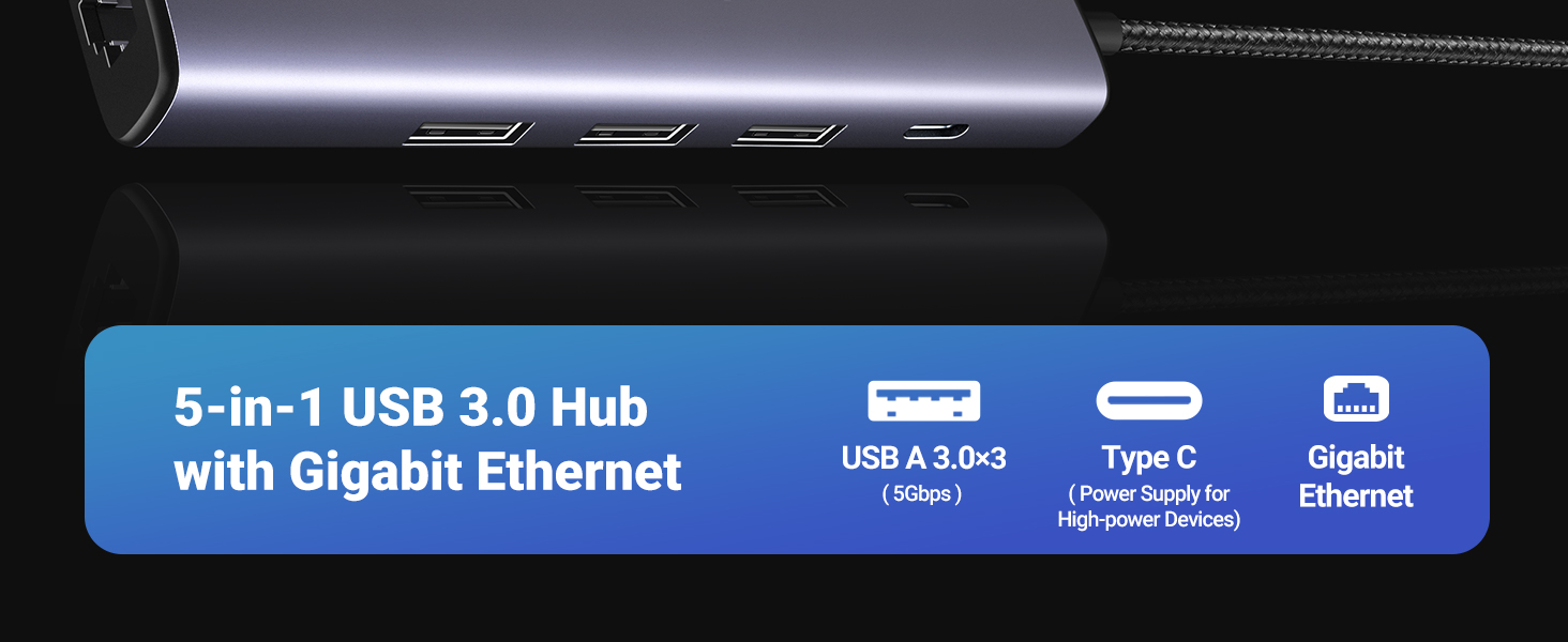 UGREEN USB to Ethernet Adapter, 5 in 1 USB Hub with Ethernet