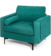 Giantex Single Sofa, Modern Accent Chair, Armchair w/Comfy Cushion Bolster, Armrest Magazine Cadd...
