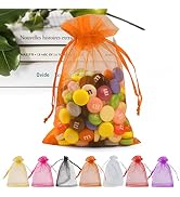 ANZNKU 50 Pack Organza Bags 5 x 7 Inch, Orange Sheer Favor Bags with Drawstring, Small Mesh Bags ...