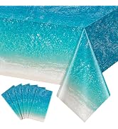 Hallswl 6Pcs Ocean Waves Tablecloth, Ocean Water Print Tablecloths Summer Disposable Plastic Tabl...