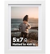 KINLINK 5x7 Picture Frame White Set of 1, Wooden Photo Frame Matted 4x6 with Plexiglass for 4x6 w...