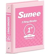 SUNEE 3 Ring Binder 1 Inch Pink 1 Pack, Holds 175 Sheets of Letter Paper, Clear View 1" Three Rin...