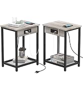 Nightstand with Charging Station Set of 2 End Table with USB Ports and Power Outlets Modern Side ...