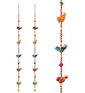 Set of 2 Indian Door Hanging 5 Fabric Birds Tota String with Bell Festival Decoration for Home Wi...