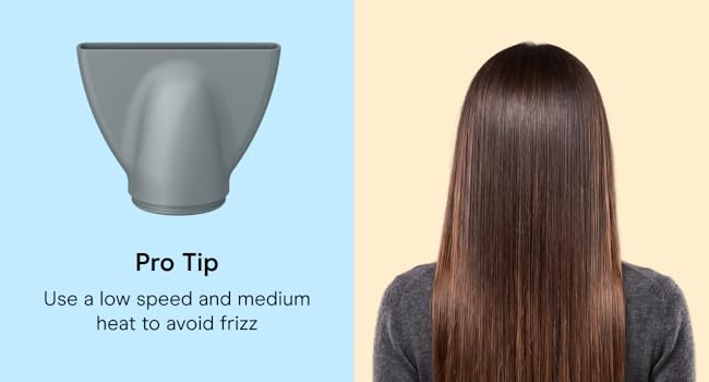 Pro Tip. Use a low speed and medium heat to avoid frizz.