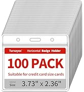 Turxayox 100 Pack Horizontal Clear ID Badge Holder, Plastic Name Badge Holders, Key Card Protecto...