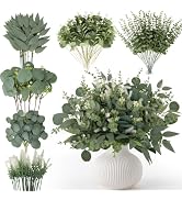 Rowfad 135 Pcs Mixed Artificial Eucalyptus Stems Bulk, 6 Kinds Artificial Greenery Silver Dollar ...