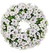 U'Artlines 20 Inch Summer Silk Floral Wreaths for Front Door, Artificial Boxwood Wreath with Whit...