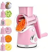 SUSTEAS Rotary Cheese Grater with Handle,Vegetable Slicer with 6 Interchangeable Blades, Reinforc...