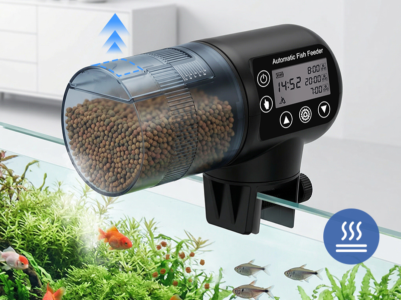 AQQA Automatic Fish Feeder, 200ML Moisture-Proof Auto Food Dispenser with LCD Timer, Battery