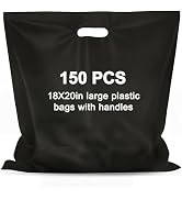 Maitys 150 Pcs 18"x20" Black Plastic Bags with Handles Large Merchandise Shopping Bags for Small ...