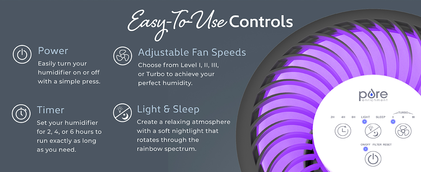 easy to use controls adjustable fan speeds light and speed pure enrichment mist-free humidifier