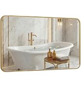 Pocetry 30x48 Inch Oversized Matte Gold Bathroom Vanity Mirrors | Flush Mount Deep Set Metal Wall...