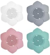 AUEAR, 4 Pack Lotus Flowers Soap Dish with Drain Silicone Soap Holder Non-Slip Flexible Soap Tray...