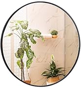 SUPER DEAL Black Round Mirror, 18 Inch Bathroom Vanity Wall Decor Circular Mirror with Metal Fram...