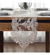 Lace Table Runner Dresser Scarf, Macrame Floral Embroidered Vintage Exquisite Floral Table Runner...