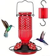 FEED GARDEN Glass Hummingbird Feeder, 16oz Outdoor Hanging Bird Feeder with Ant Moat, 4 Bee-Proof...