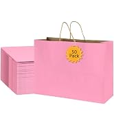 BLEWINDZ 50Pcs Pink Gift Bags Large 16x6x12 Inches Kraft Paper Bags with Handles Bulk – Goodie Ba...