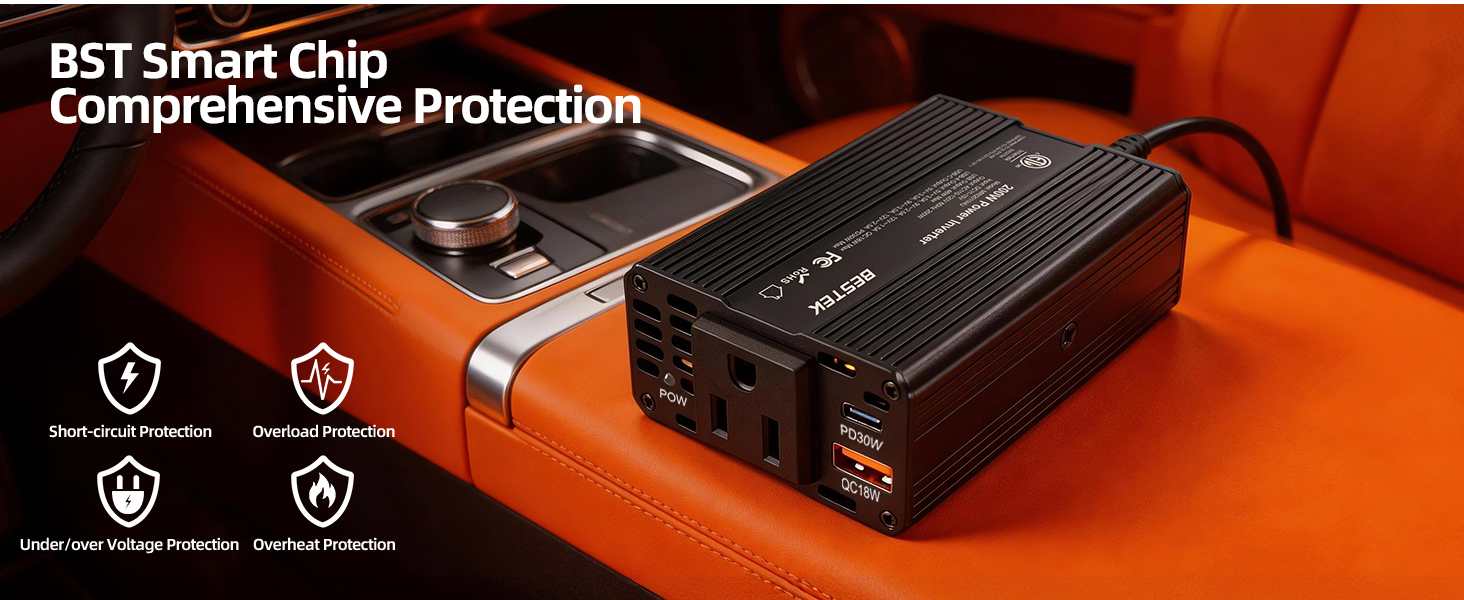 BESTEK car inverter with short circuit protection