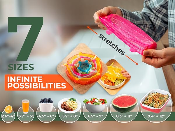 colorful silicone stretch lids reusable airtight food covers BPA-free plastic wrap alternative