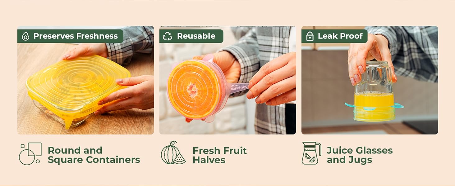 multi-size flexible silicone lids fit bowls cups jars pans adjustable elastic sealing cap