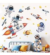 Amimagen Astronaut Wall Decals - Outer Space Planets Rocket Boys Wall Stickers - Baby Nursery Kid...