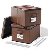 Huolewa Upgraded Leather File Organizer Boxes Set of 2, File Boxes with Lids, Linen Hanging File ...