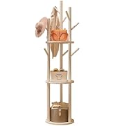 Simcat Wood Coat Rack with 3 Shelves and 9 Hooks Coat Tree Hanger Freestanding Coat Rack for Bedr...
