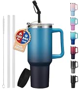 ICIOI Insulated Tumbler with Straw and Spout Lid - 40 oz Water Bottle w/Handle, Dustproof Cover, ...