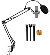 5 Core Microphone Arm Stand Upgraded Adjustable Suspension Boom Scissor Arm Mic Holder with Pop F...