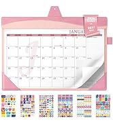 Ospelelf Desk Calendar 2026-2027 with Storage Pocket Protective Cover Large 12"x17" Leather Month...