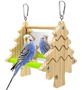 Bird Mirror Toy Perch, 2-Sided Hd Parakeet Mirrors & 2 Cotton-Wrapped Perches for Multiple Birds,...