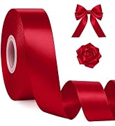 1In 30Yards Wine Red Satin Ribbon for Flower Bouquet Christmas Valentine's | Sleek Glossy, Wear R...