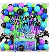 Video Game Birthday Decorations for Boys, Purple Blue Green Black Latex Balloons Gaming Controlle...