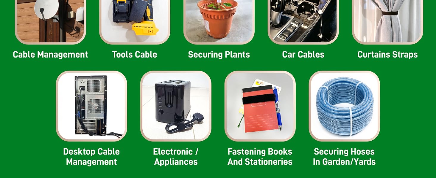 Multi purpose hook and loop tape for cables, tools, garden plants, travel, and outdoor use