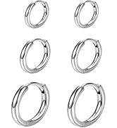 Small Silver Hoop Earrings-Cubic Zirconia Cuff Earrings| 3 Pairs Sterling Silver Hoop Earrings|Ti...