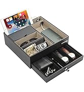 JACKCUBE DESIGN Nightstand Organizer for Men, Leather Valet Tray Drawer Key Wallet Phone Watch Gl...